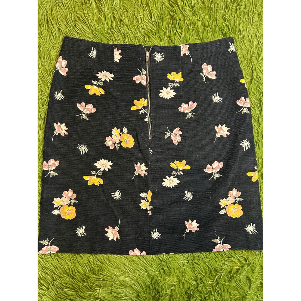 LOFT Outlet Skirt Women 4 Black Floral Mini A-Line Cotton Blend Textured Stretch - Picture 6 of 8